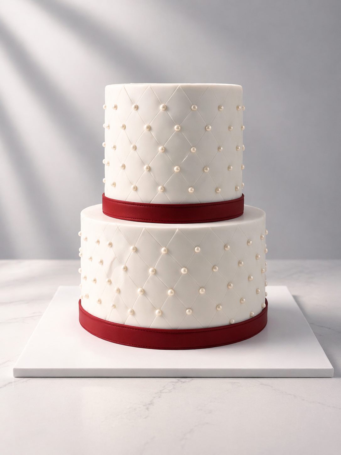 Элегантный белый двухъярусный свадебный торт от EMCAKE